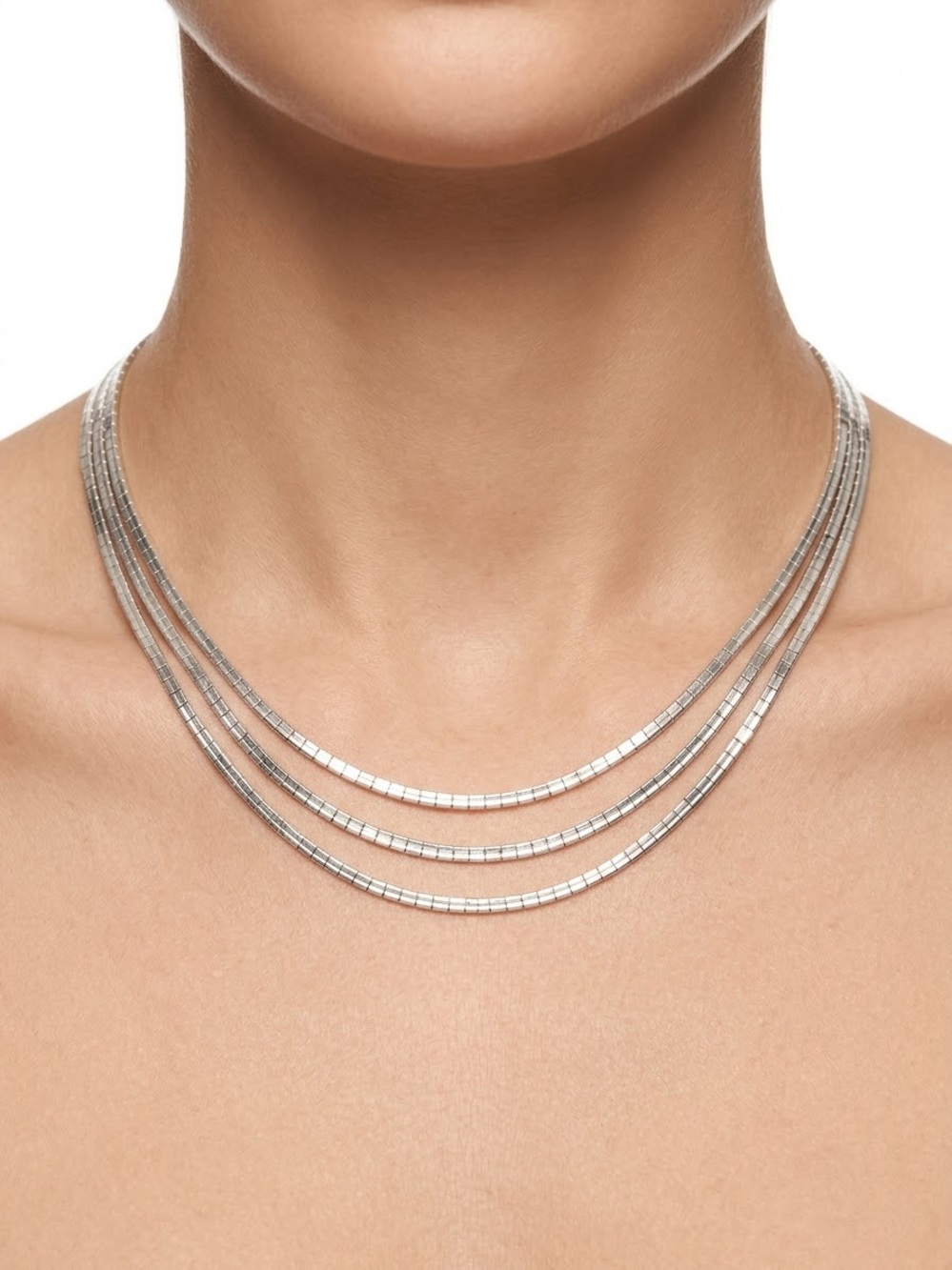 Triple Strand Silver Beaded Necklace - Women Jewelry 800Silver